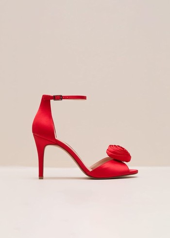 Phase Eight Red Satin Corsage Flower Heels Red Australia | BV6534201